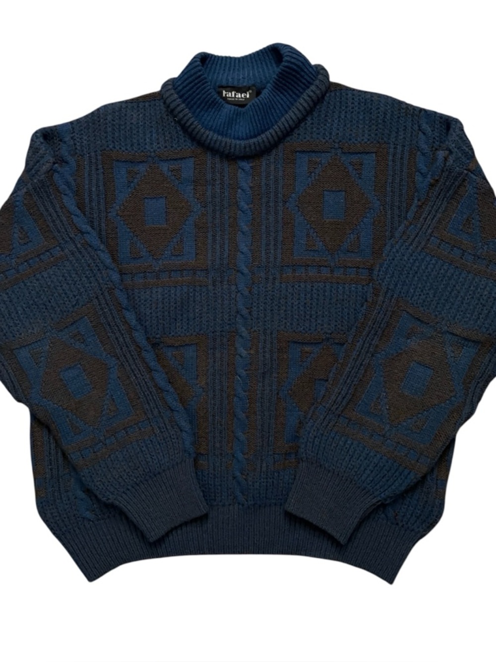 VTG Wool Sweater Womens L Rolled Neck Southerwestern Aztec Made in Italy Blue